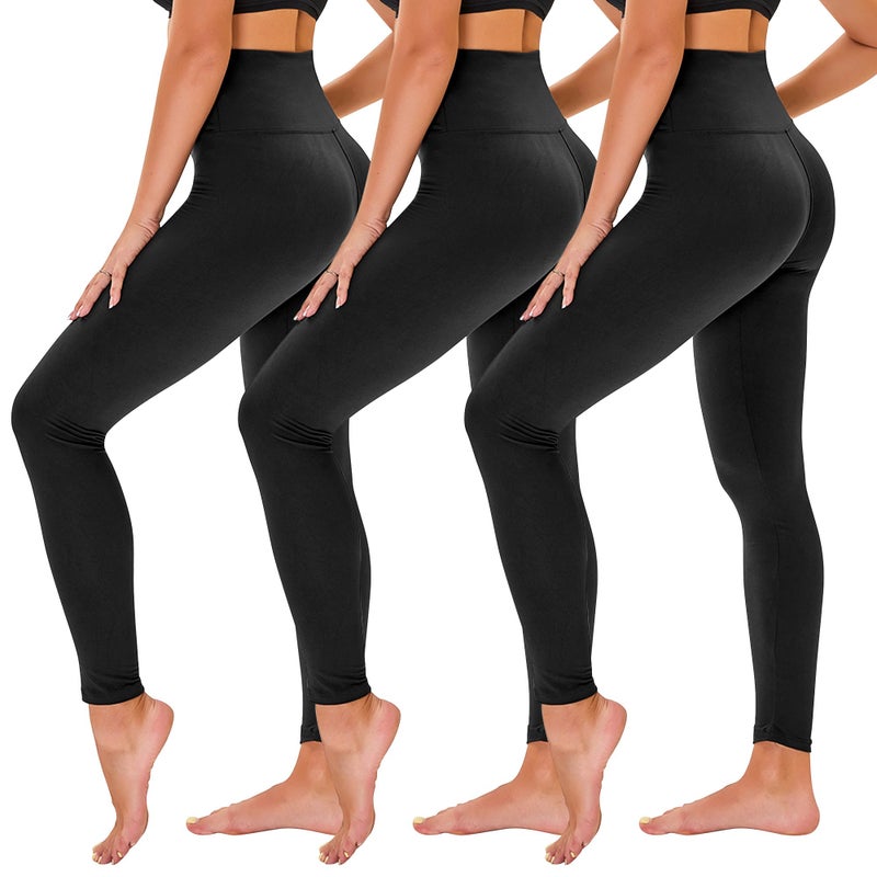 TNNZEET 3 Pack Leggings for Women - Black Tummy Control High Waisted Soft Yoga Pants for Workout Gym Running with Pockets - Image 1